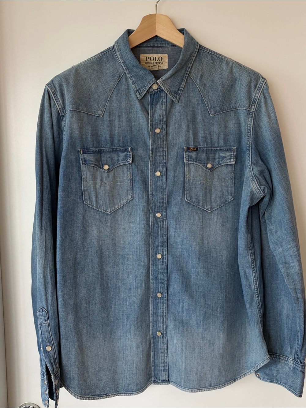 Polo by Ralph Lauren Men's Faded Blue Denim Western Shirt